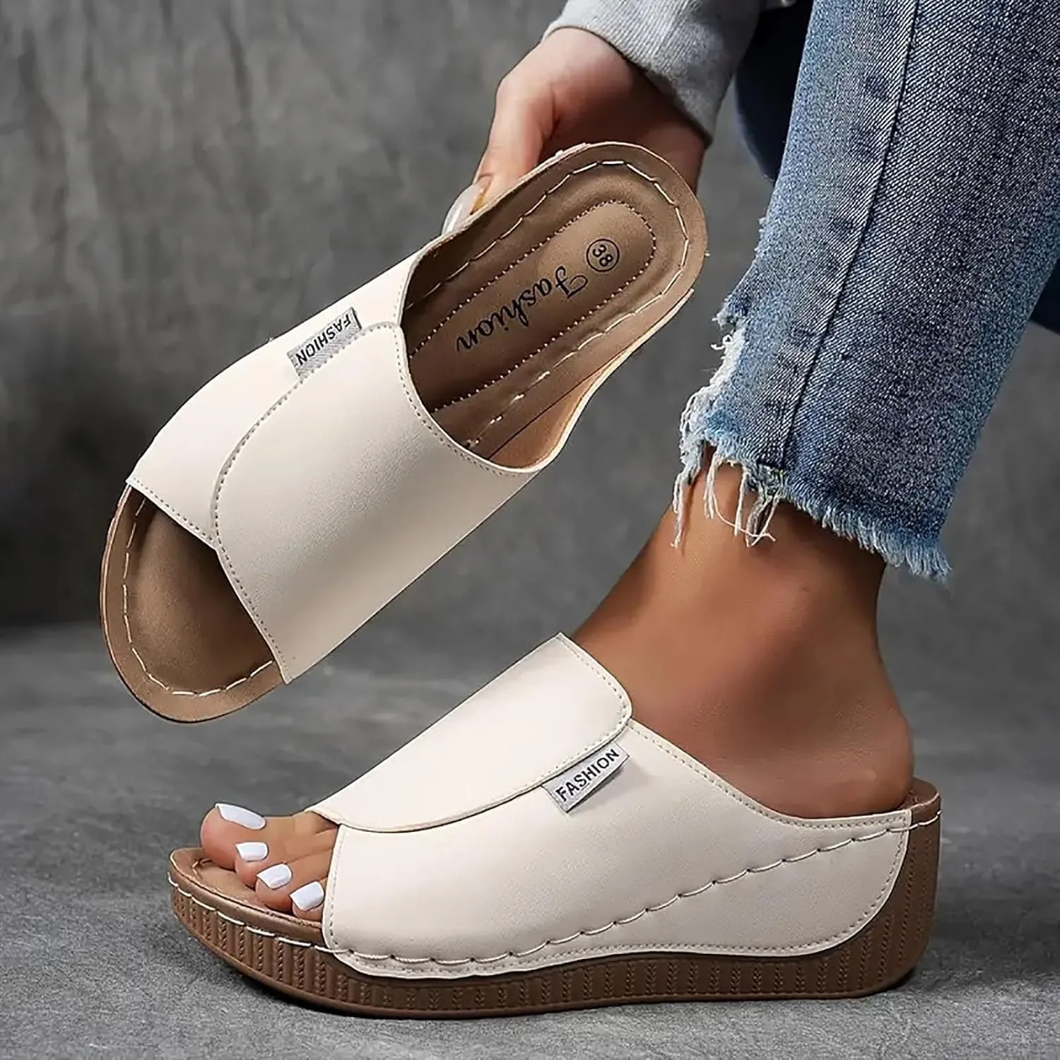 Womens Sandals Orthopedic Dressy Summer Platform Comfy Flip Wedge Sandals with Arch Support Walking Slip On Slides