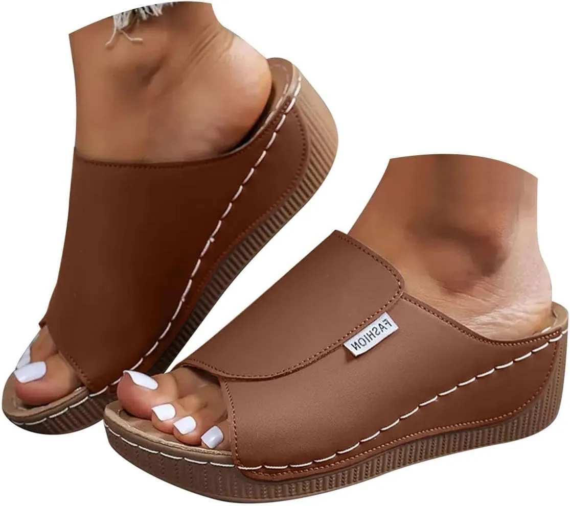 Womens Sandals Orthopedic Dressy Summer Platform Comfy Flip Wedge Sandals with Arch Support Walking Slip On Slides