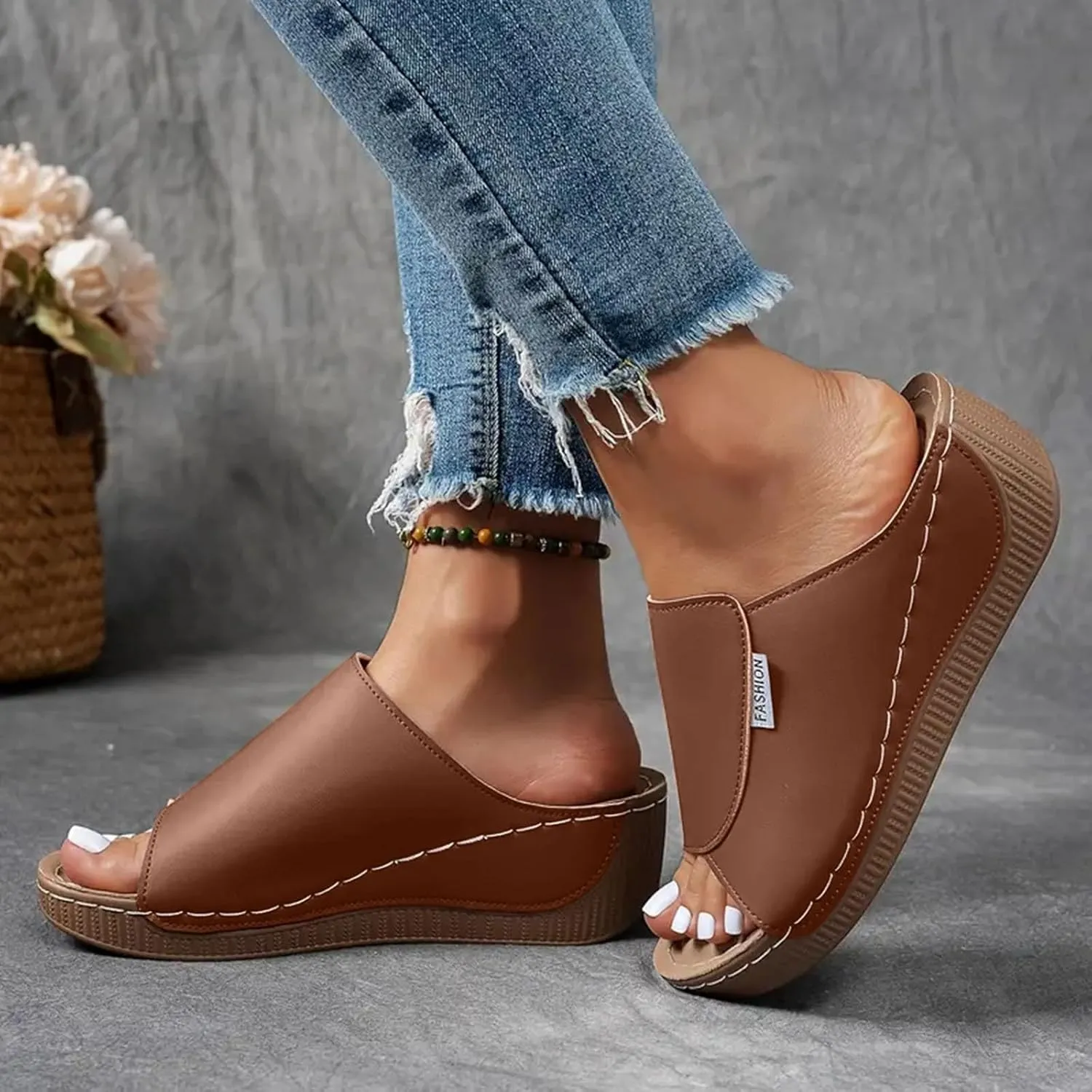 Womens Sandals Orthopedic Dressy Summer Platform Comfy Flip Wedge Sandals with Arch Support Walking Slip On Slides