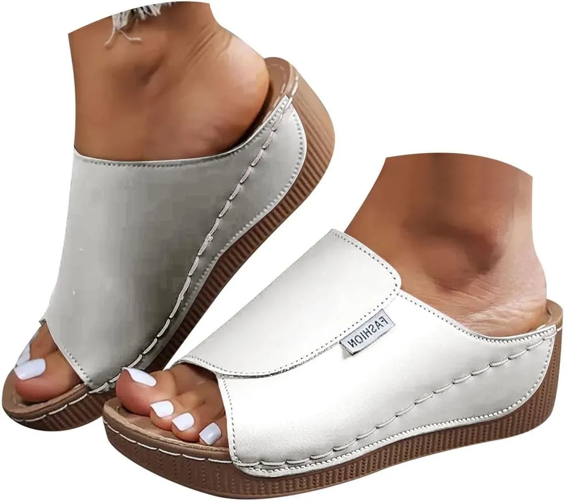 Womens Sandals Orthopedic Dressy Summer Platform Comfy Flip Wedge Sandals with Arch Support Walking Slip On Slides