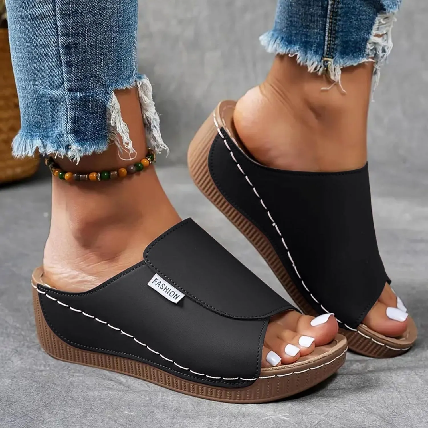 Womens Sandals Orthopedic Dressy Summer Platform Comfy Flip Wedge Sandals with Arch Support Walking Slip On Slides