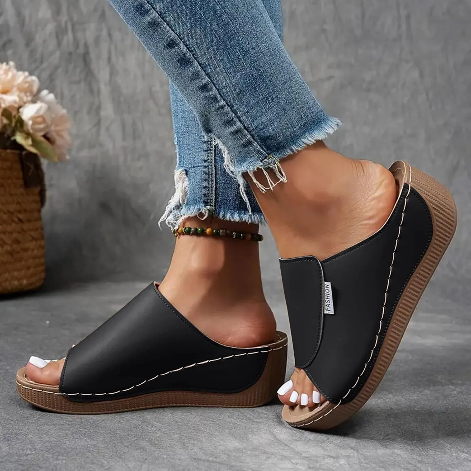 Womens Sandals Orthopedic Dressy Summer Platform Comfy Flip Wedge Sandals with Arch Support Walking Slip On Slides