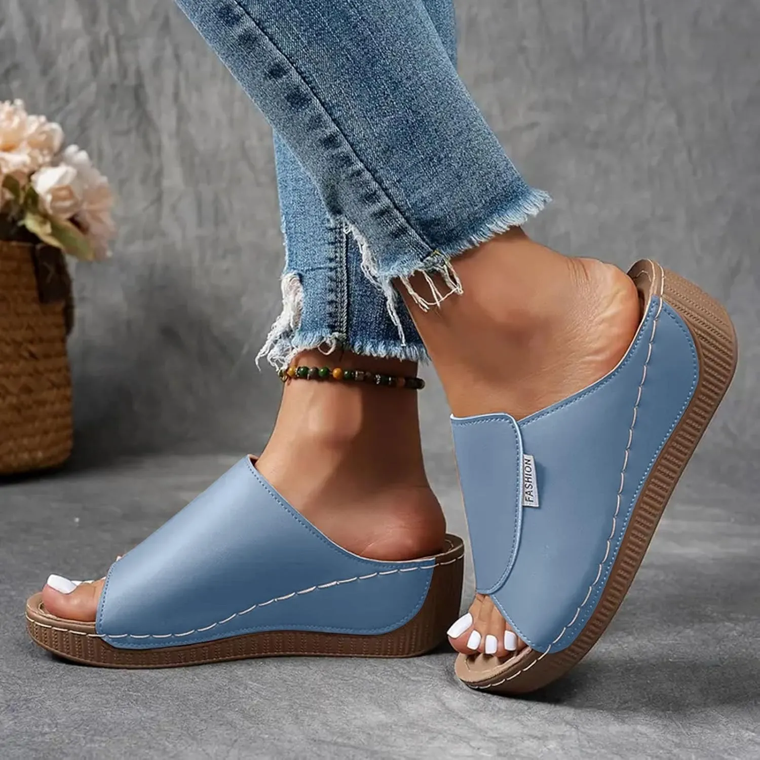 Womens Sandals Orthopedic Dressy Summer Platform Comfy Flip Wedge Sandals with Arch Support Walking Slip On Slides