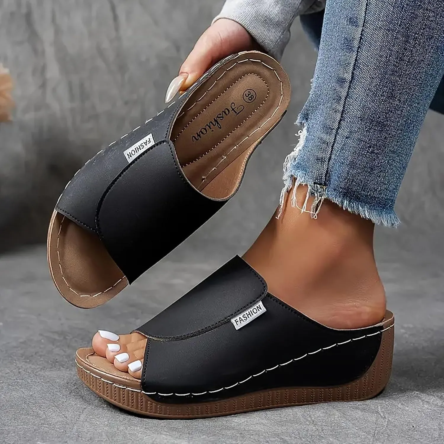 Womens Sandals Orthopedic Dressy Summer Platform Comfy Flip Wedge Sandals with Arch Support Walking Slip On Slides