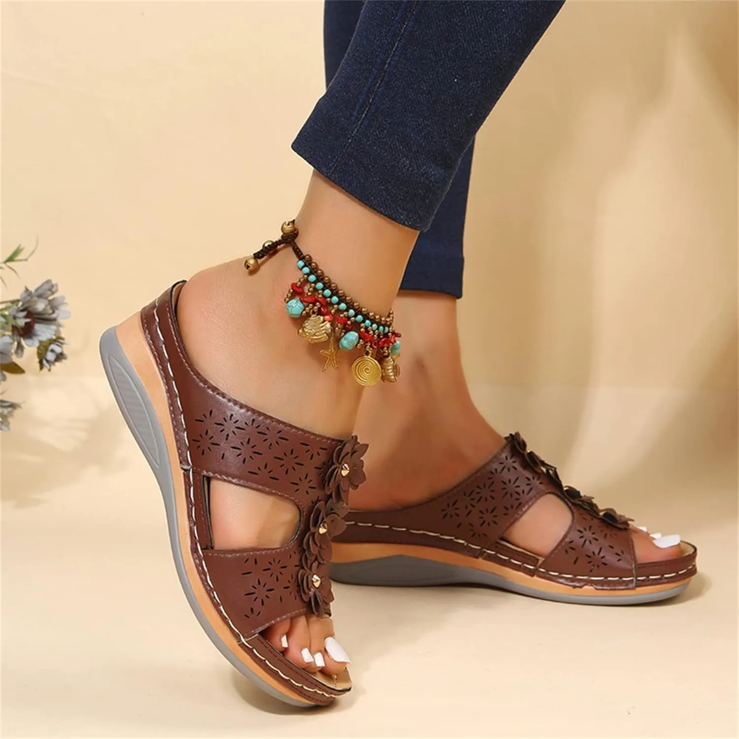 Womens Sandals with Arch Support Orthopedic Sandals Dressy Summer latforms Flats Pillow Slides Wide Anti Slip Shoes