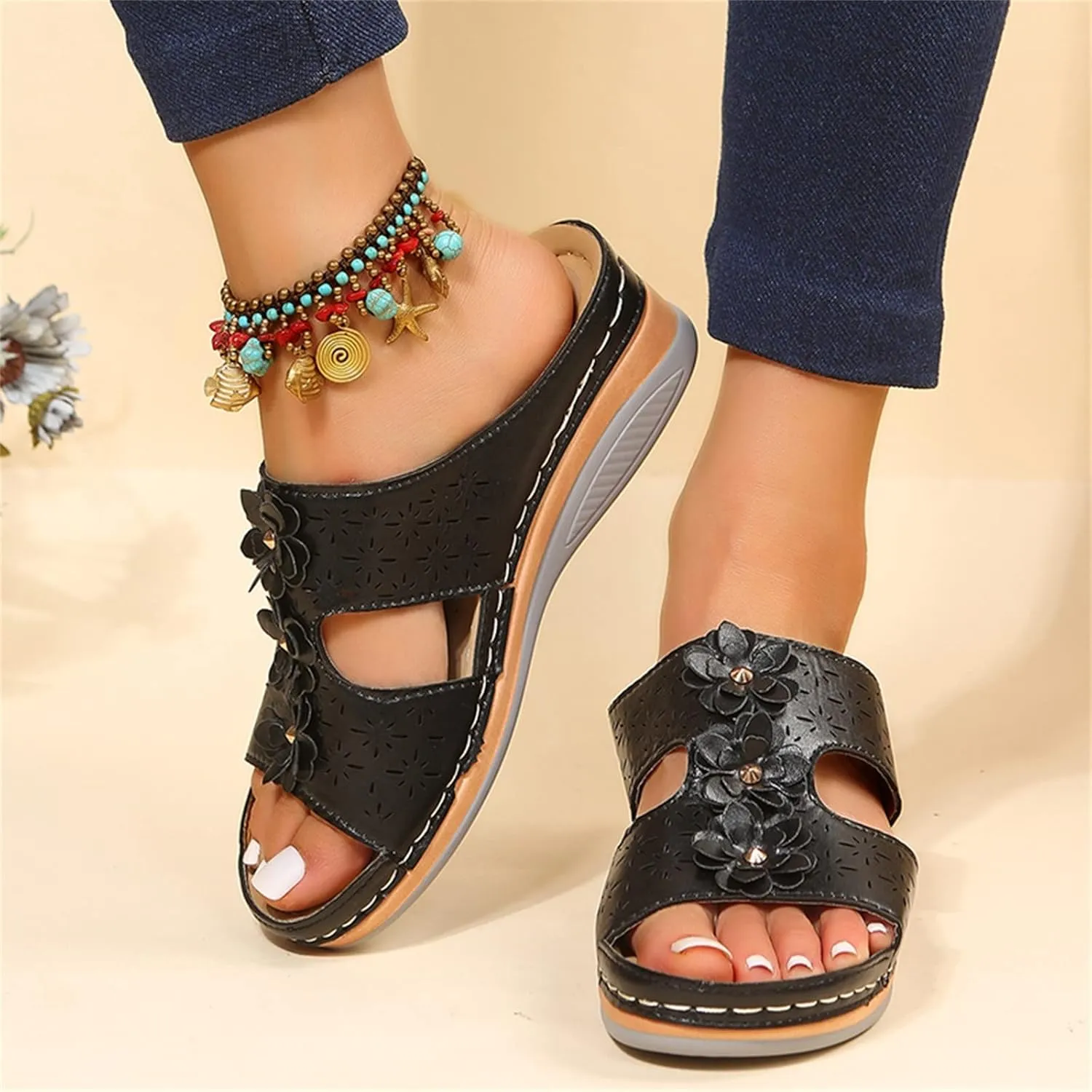 Womens Sandals with Arch Support Orthopedic Sandals Dressy Summer latforms Flats Pillow Slides Wide Anti Slip Shoes