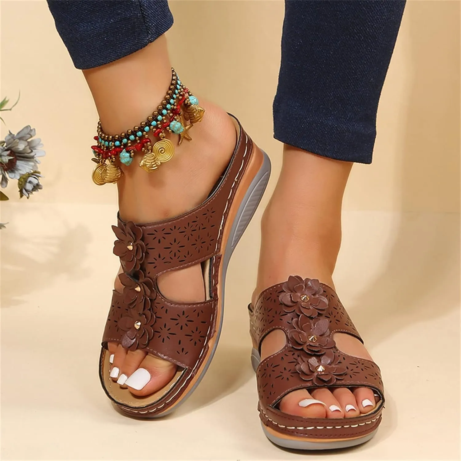 Womens Sandals with Arch Support Orthopedic Sandals Dressy Summer latforms Flats Pillow Slides Wide Anti Slip Shoes