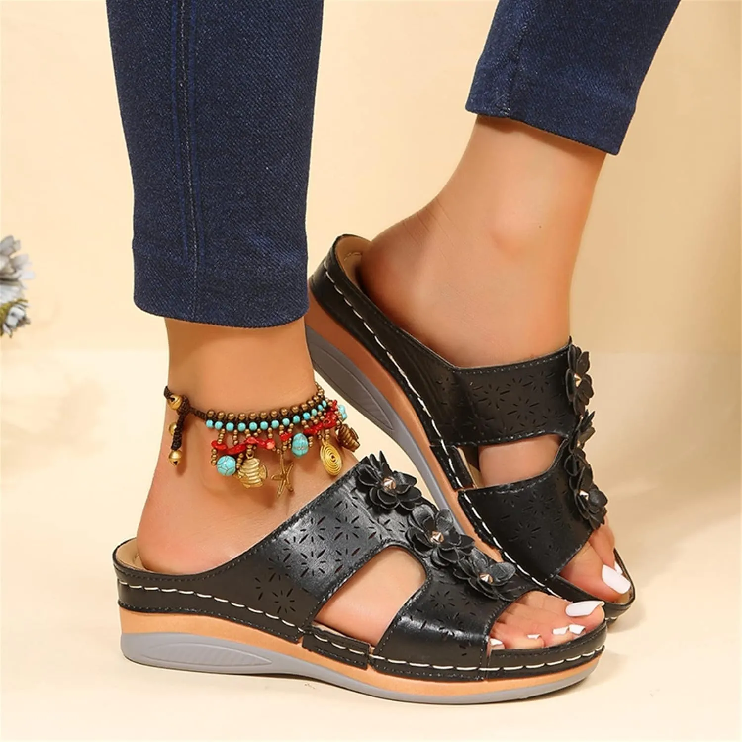 Womens Sandals with Arch Support Orthopedic Sandals Dressy Summer latforms Flats Pillow Slides Wide Anti Slip Shoes