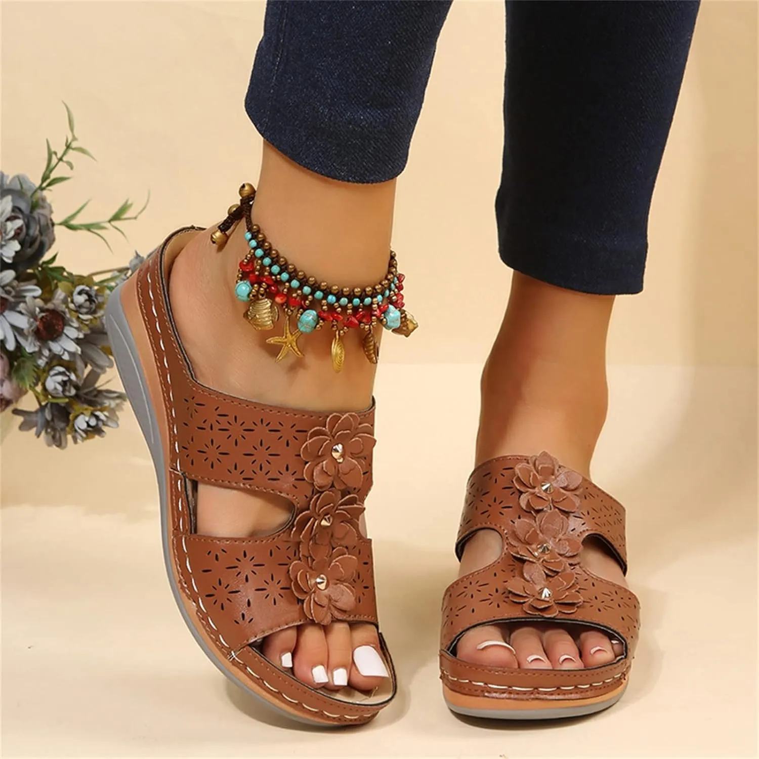 Womens Sandals with Arch Support Orthopedic Sandals Dressy Summer latforms Flats Pillow Slides Wide Anti Slip Shoes