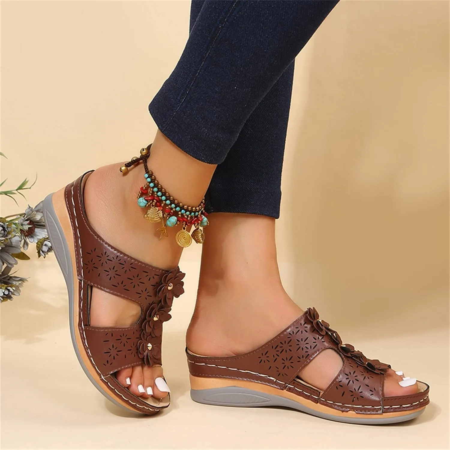 Womens Sandals with Arch Support Orthopedic Sandals Dressy Summer latforms Flats Pillow Slides Wide Anti Slip Shoes