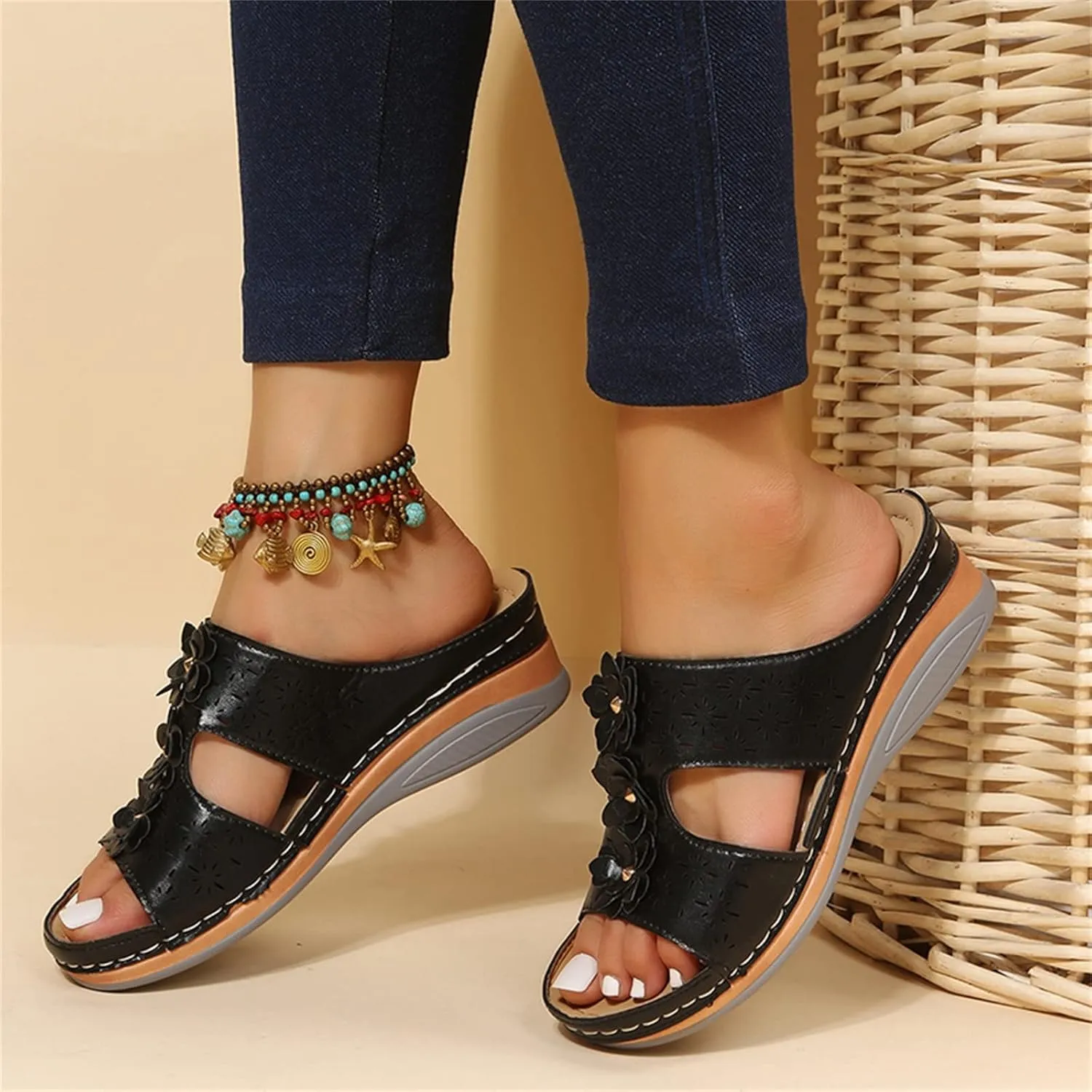 Womens Sandals with Arch Support Orthopedic Sandals Dressy Summer latforms Flats Pillow Slides Wide Anti Slip Shoes