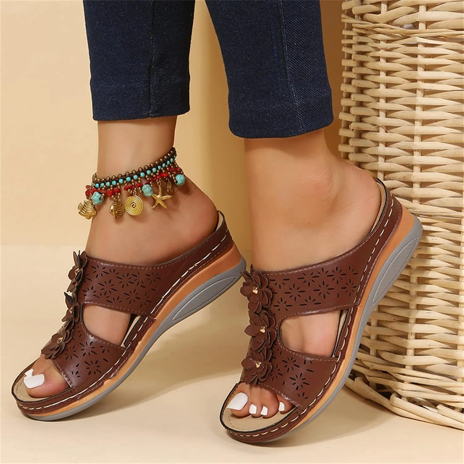 Womens Sandals with Arch Support Orthopedic Sandals Dressy Summer latforms Flats Pillow Slides Wide Anti Slip Shoes