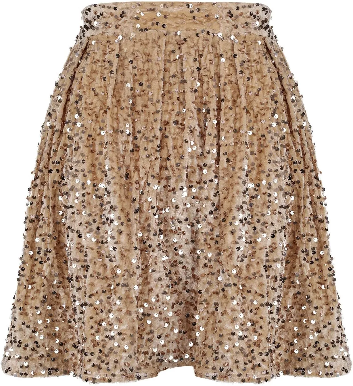 Womens Sparkly Sequin Mini Skirt Elastic High Waist Glitter Flared Swing Pleated Night Out Club Party Short Skirts