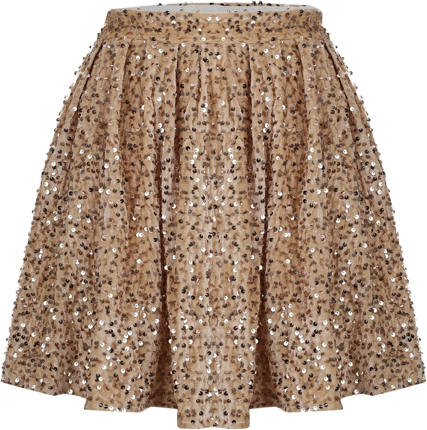 Womens Sparkly Sequin Mini Skirt Elastic High Waist Glitter Flared Swing Pleated Night Out Club Party Short Skirts