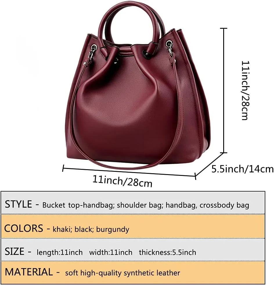 Women's Top-handle Purses PU Leather Bucket Handbag Shopper Shoulder Bag Ladies Work Crossbody Satchel