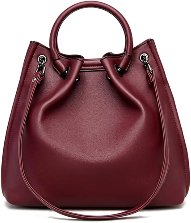 Women's Top-handle Purses PU Leather Bucket Handbag Shopper Shoulder Bag Ladies Work Crossbody Satchel