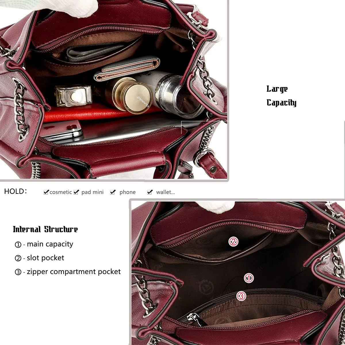 Women's Top-handle Purses PU Leather Bucket Handbag Shopper Shoulder Bag Ladies Work Crossbody Satchel