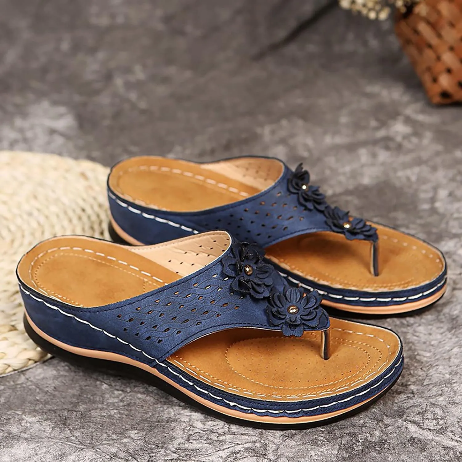 Womens Wedge Sandals Dressy Summer Sandals Platform Flip Flops Comfortable Orthopedic Sandals with Arch Support