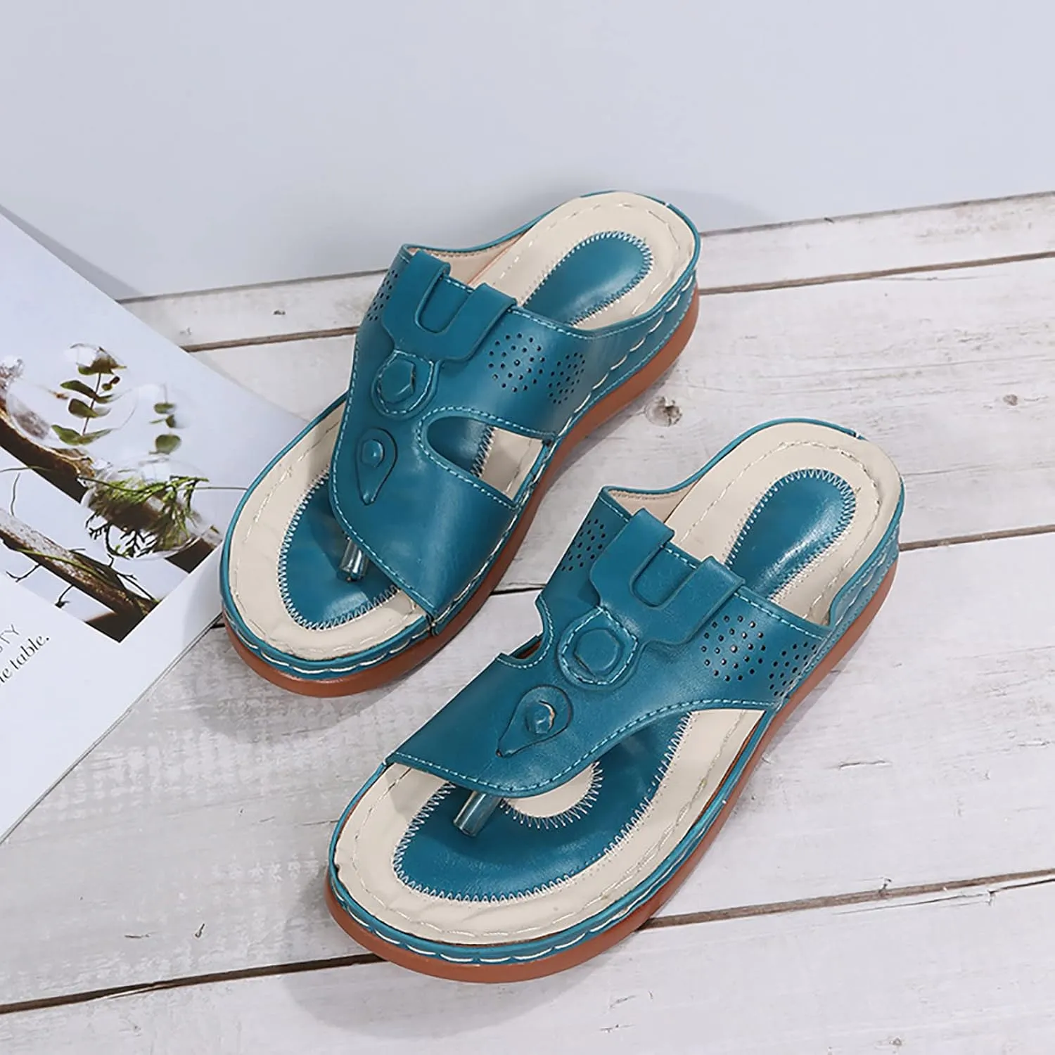 Womens Wedge Sandals Dressy Summer Sandals Platform Flip Flops Comfortable Orthopedic Sandals with Arch Support