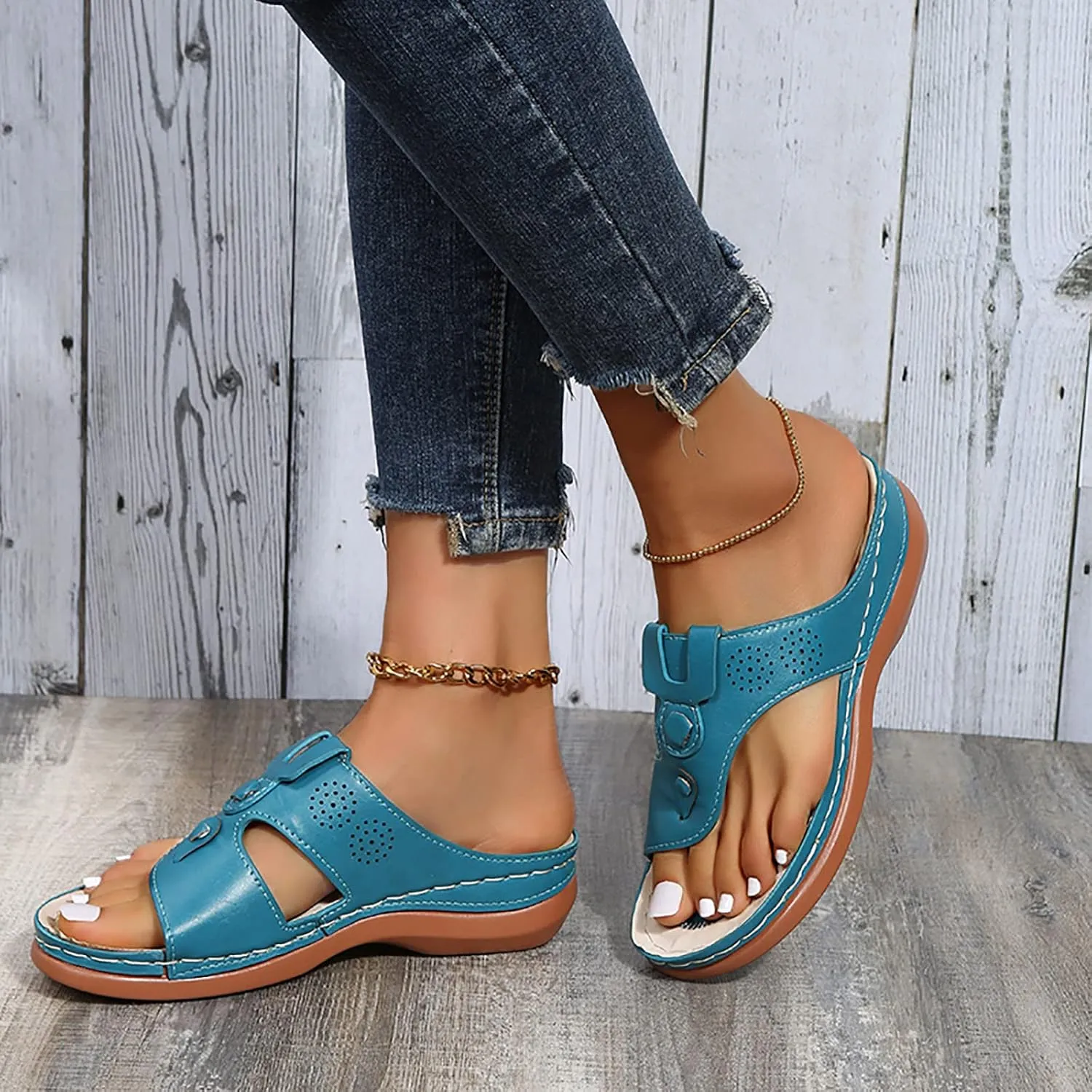 Womens Wedge Sandals Dressy Summer Sandals Platform Flip Flops Comfortable Orthopedic Sandals with Arch Support