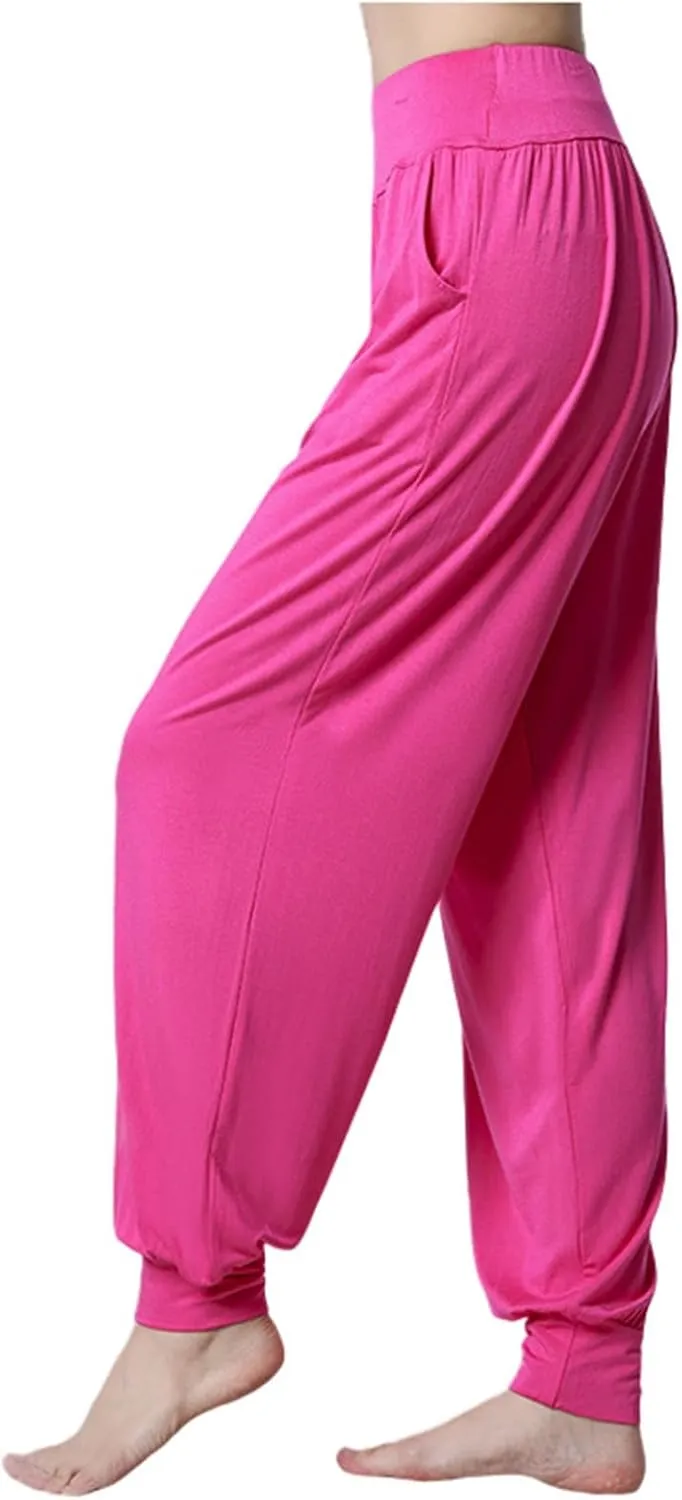 Women's Wide Leg Harem Pants High Waisted Baggy Stretchy Fitness Bloomers Lightweight Workout Yoga Gym Loose Trousers