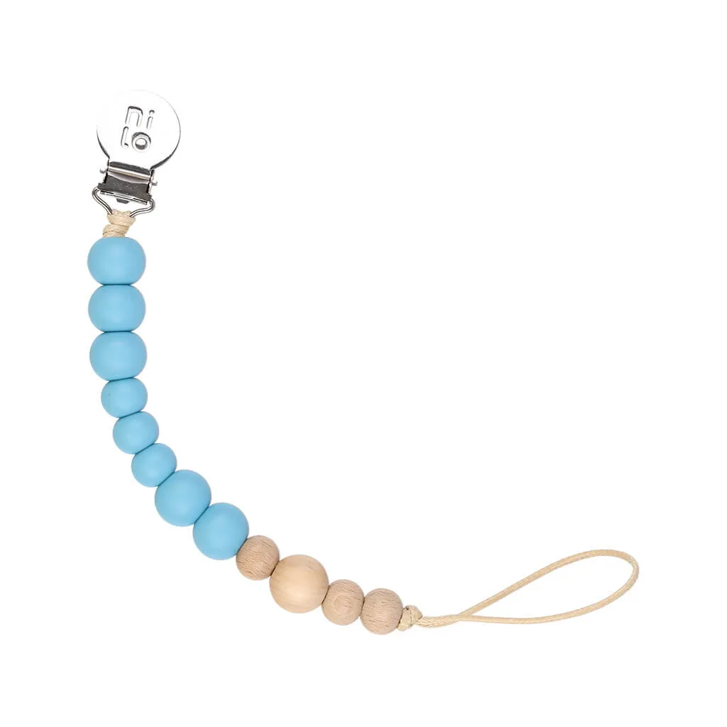 Wood   Silicone Beads Pacifier Holder Marine Blue
