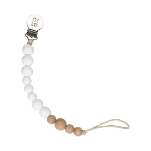 Wood   Silicone Beads Pacifier Holder White