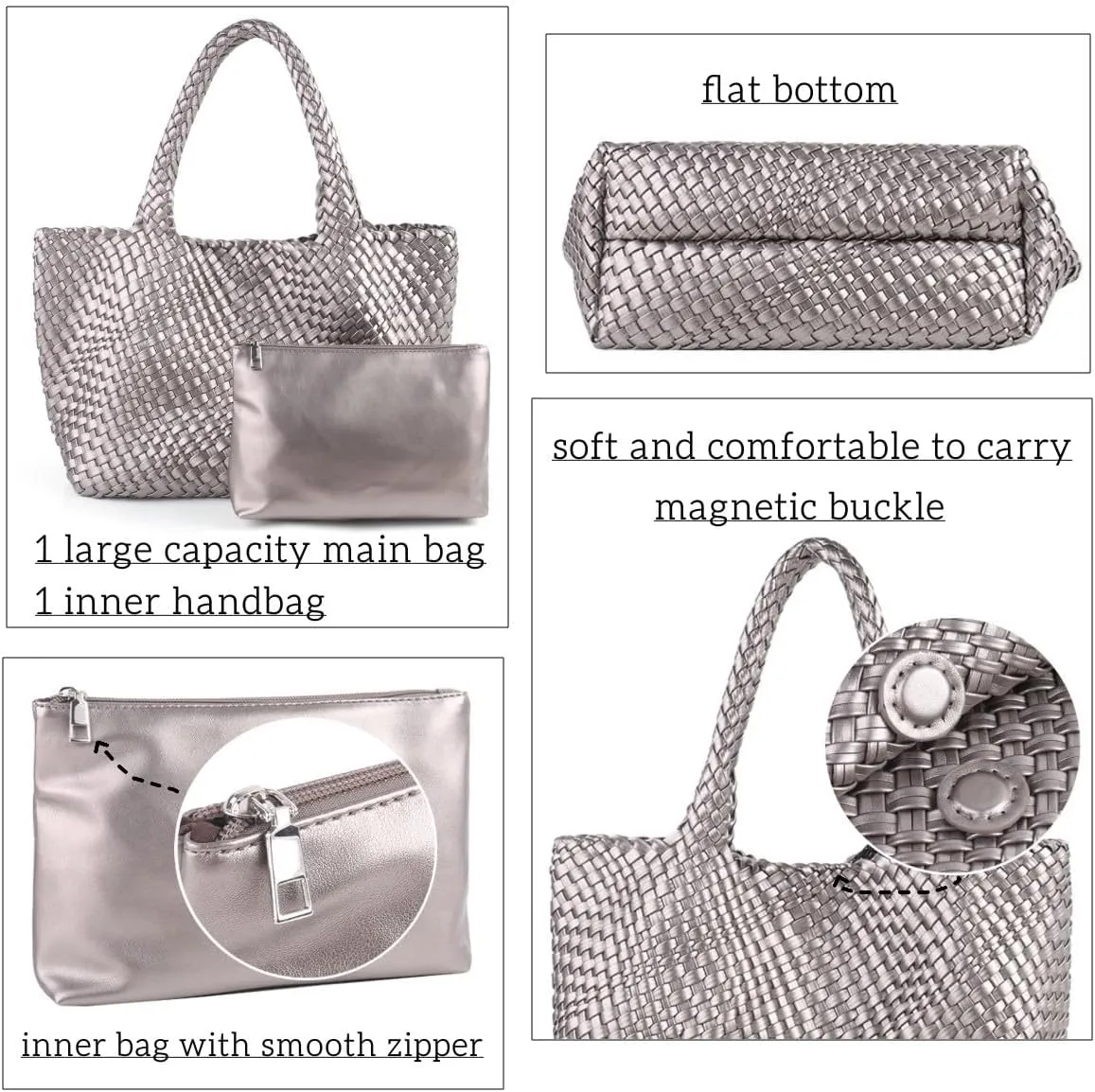 Woven Bag for WomenVegan Leather Handwoven Tote Bags with Purse Shopper Bag Large Shoulder bag