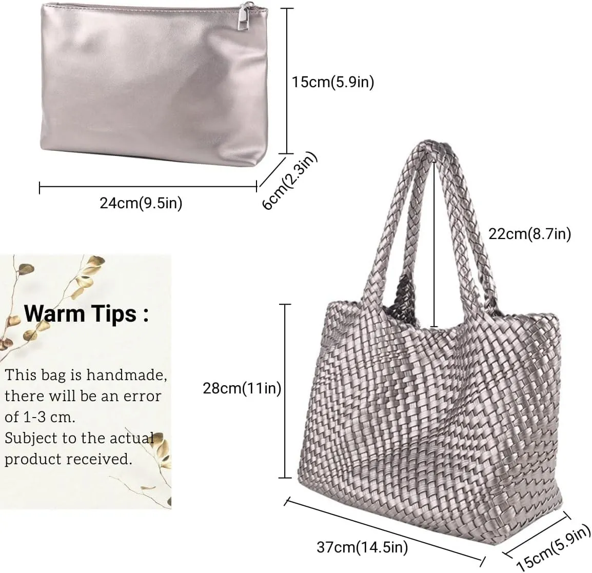 Woven Bag for WomenVegan Leather Handwoven Tote Bags with Purse Shopper Bag Large Shoulder bag
