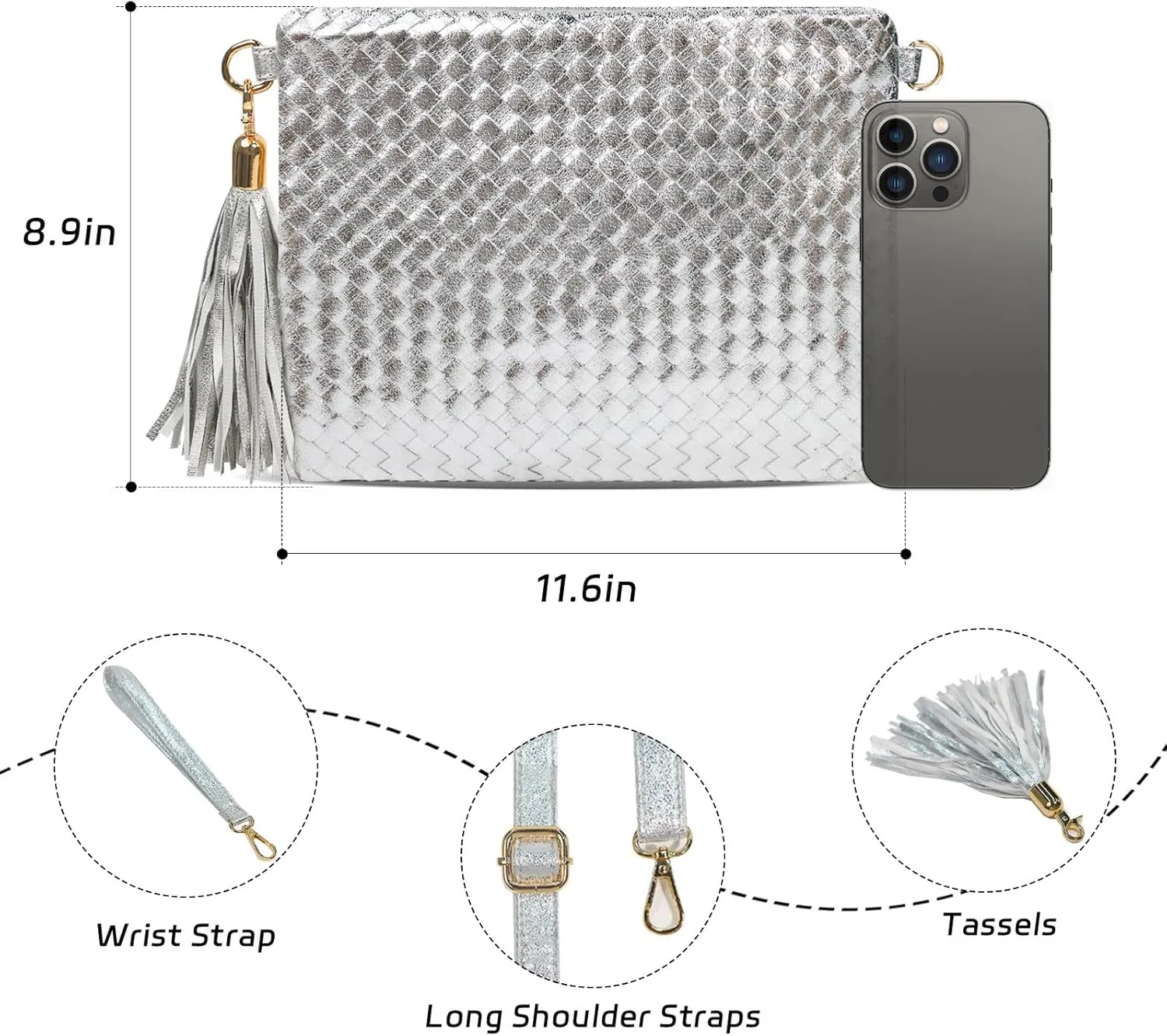 Woven Clutch Purse for Women Evening Bags Handbags Fashion Sparkly Crossbody