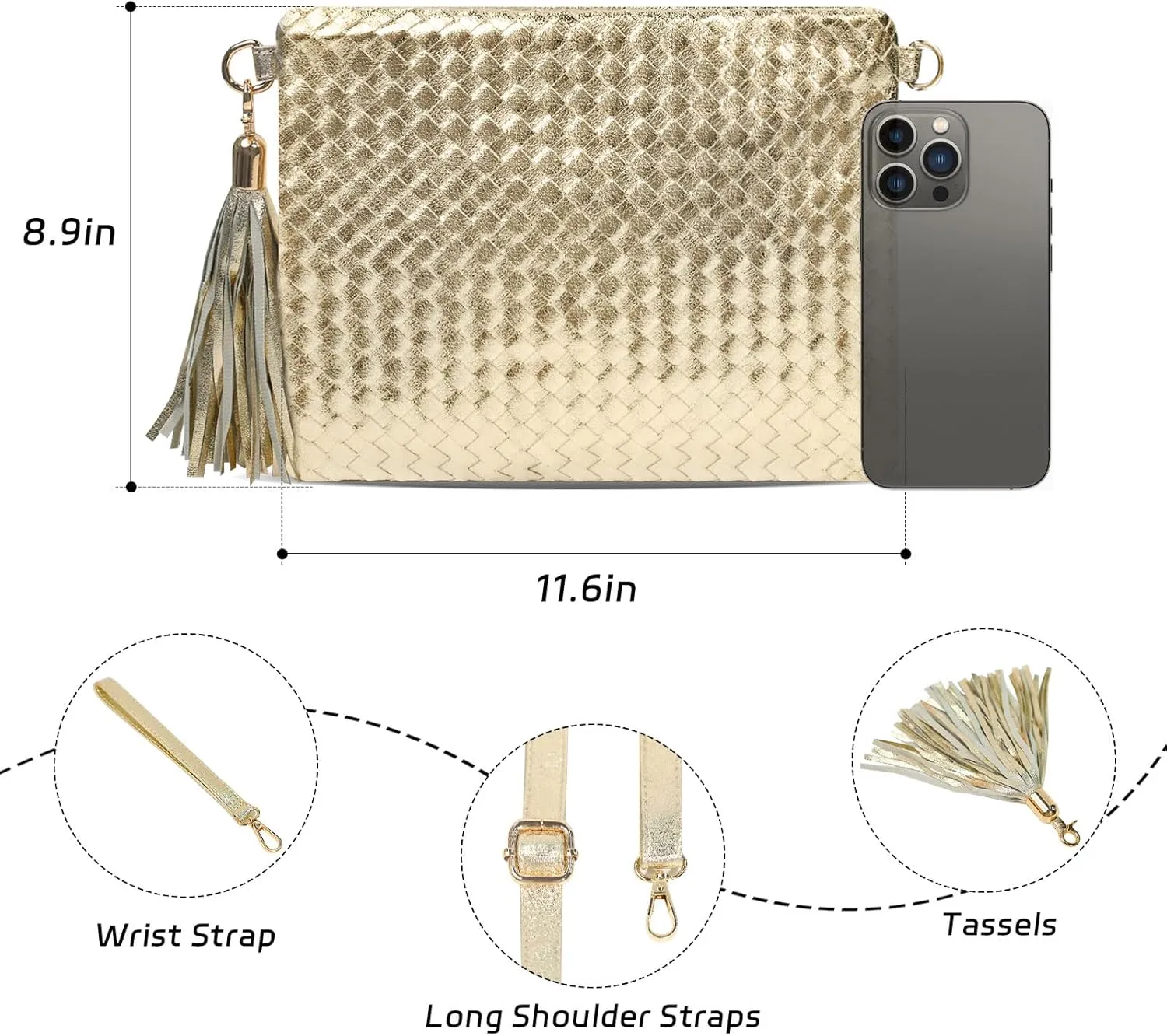 Woven Clutch Purse for Women Evening Bags Handbags Fashion Sparkly Crossbody