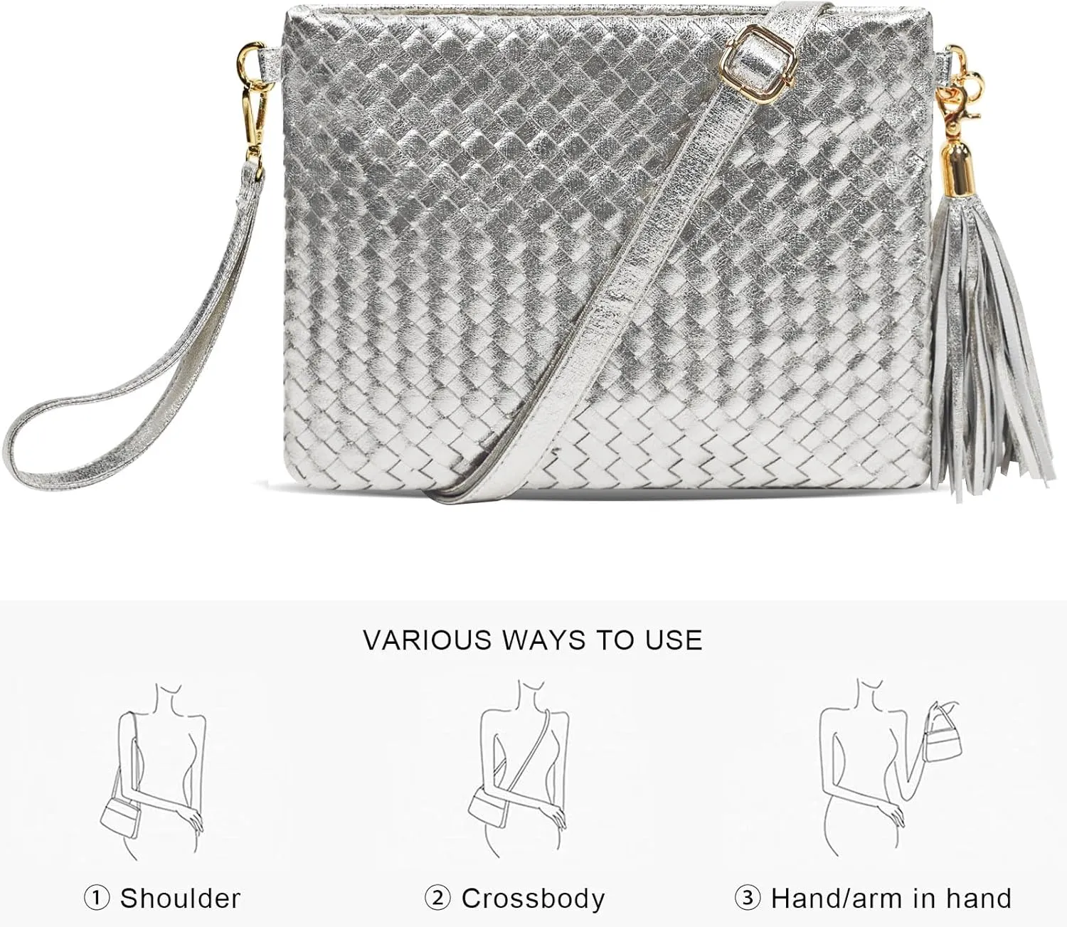 Woven Clutch Purse for Women Evening Bags Handbags Fashion Sparkly Crossbody