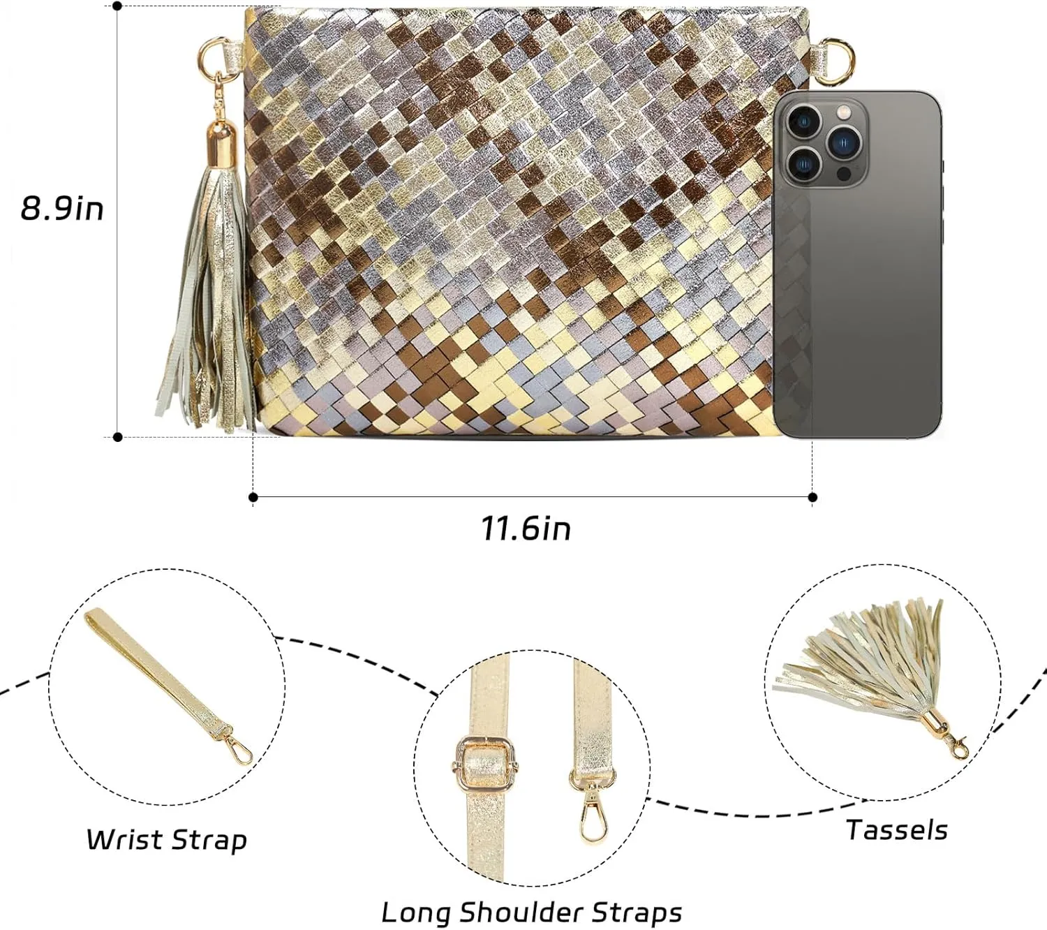 Woven Clutch Purse for Women Evening Bags Handbags Fashion Sparkly Crossbody