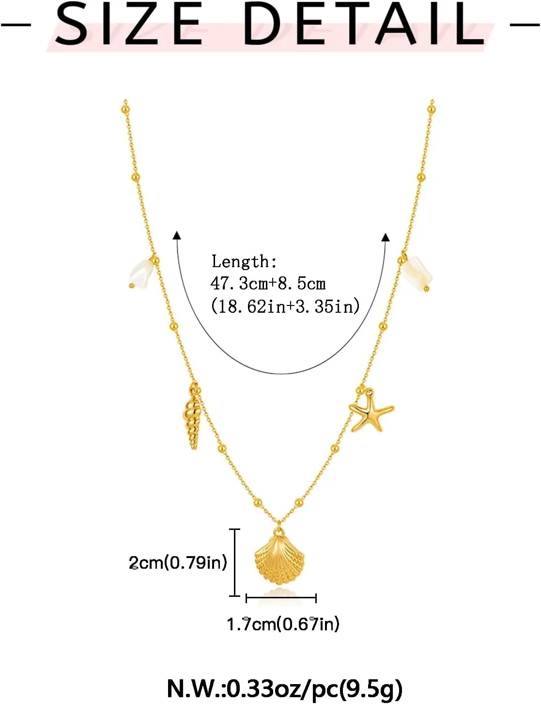 WOWORAMA Gold Sea Shell Necklace for Women Shell Starfish Pearl Charm Necklace Trendy Ocean Sea Pendant Choker Necklace Boho Summer Beach Necklace Jewelry