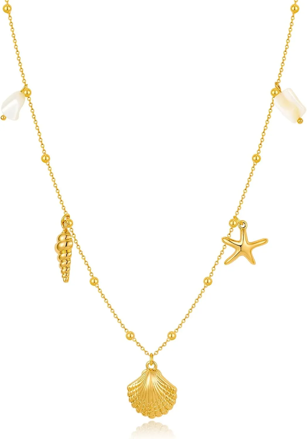 WOWORAMA Gold Sea Shell Necklace for Women Shell Starfish Pearl Charm Necklace Trendy Ocean Sea Pendant Choker Necklace Boho Summer Beach Necklace Jewelry