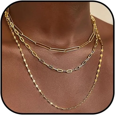 YANCHUN Layered Gold Necklace for Women Gold Necklace Stack Stackable Cuban Link Paperclip Herringbone Pendant Choker Necklaces Set Dainty Necklace for Women Gold Jewelry Gifts for Women