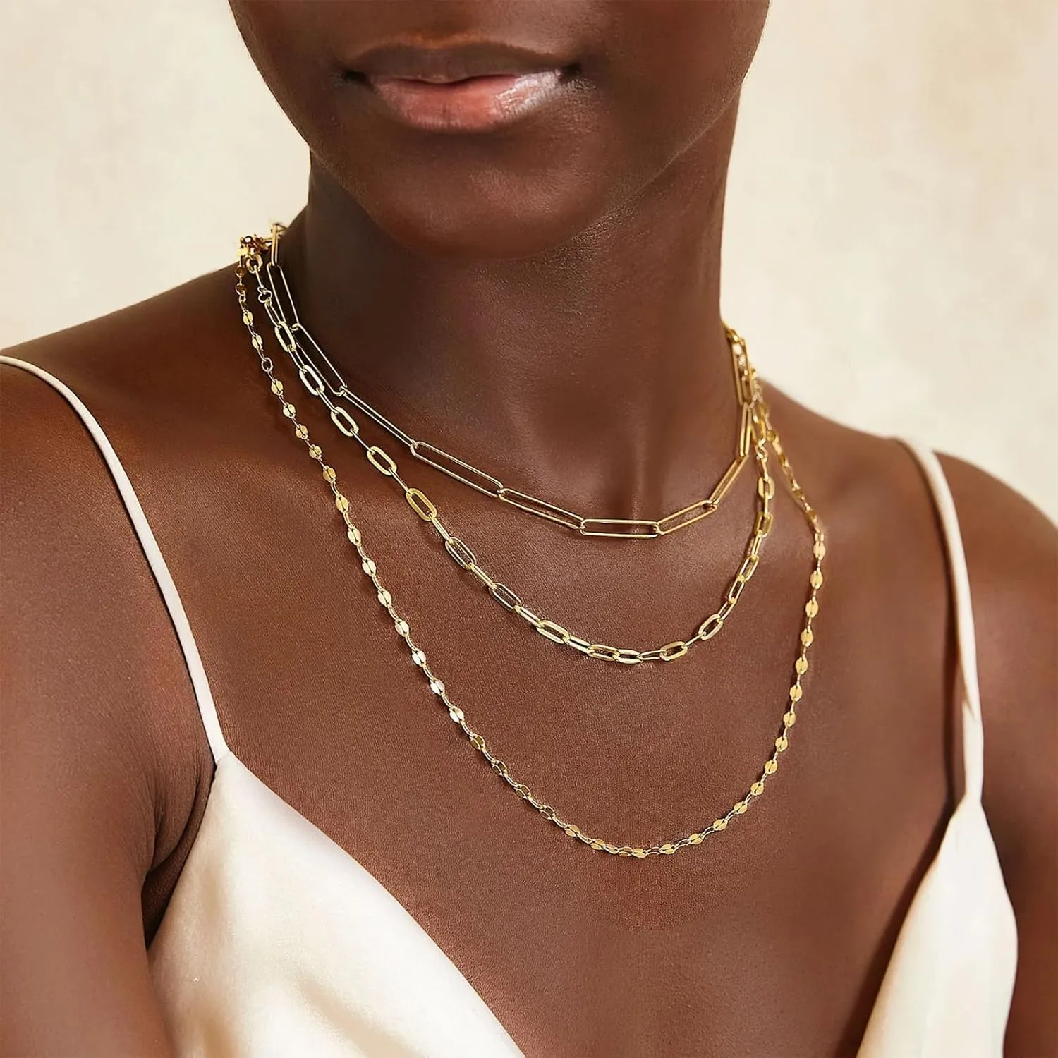 YANCHUN Layered Gold Necklace for Women Gold Necklace Stack Stackable Cuban Link Paperclip Herringbone Pendant Choker Necklaces Set Dainty Necklace for Women Gold Jewelry Gifts for Women